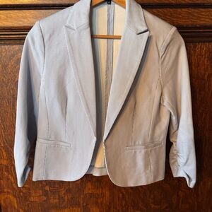 Cropped Seersucker Blazer, 3/4 length sleeve, open front, size petite medium